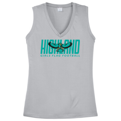 Ladies Sleeveless DriFit Performance V-Neck Tee - Teal Logo Thumbnail