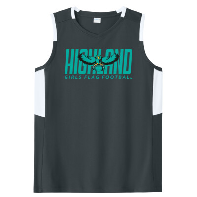 Ladies Sleeveless Colorblock DriFit Performance V-Neck Tee - Teal Logo Thumbnail