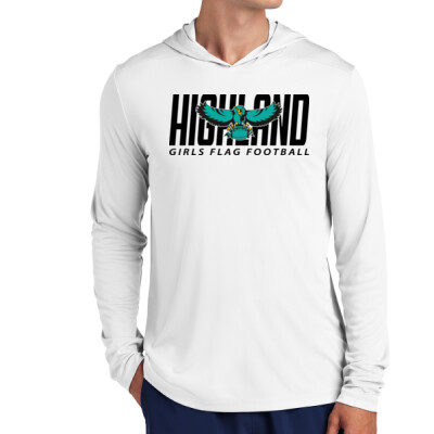 Adult Unisex Long Sleeve DriFit Performance Hooded Tee - Black Logo Thumbnail