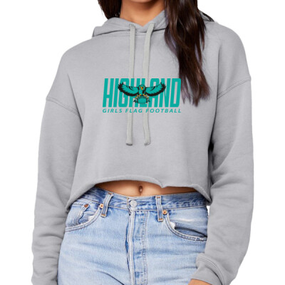 Ladies Bella + Canvas Fleece Crop Hoodie - Teal Logo Thumbnail