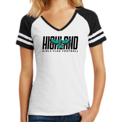 Ladies District Gameday V-Neck Tee - Black Logo Thumbnail