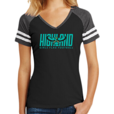 Ladies District Gameday V-Neck Tee - Teal Logo Thumbnail